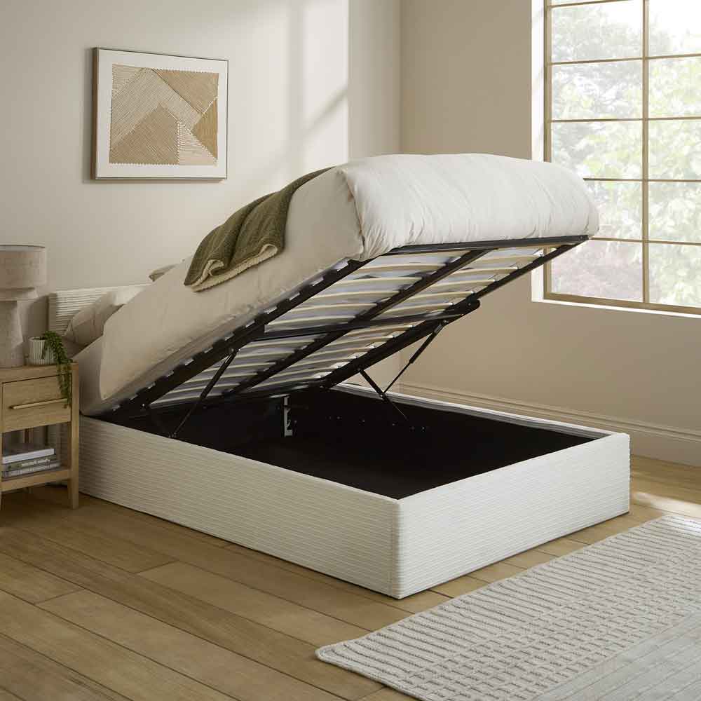 Eltham End Lift Fabric Ottoman Storage Small Double Bed in Cream