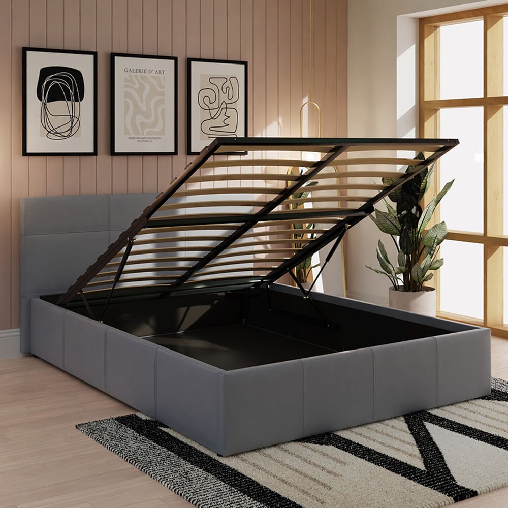 Eltham End Lift PU Leather Ottoman Double Bed In Grey