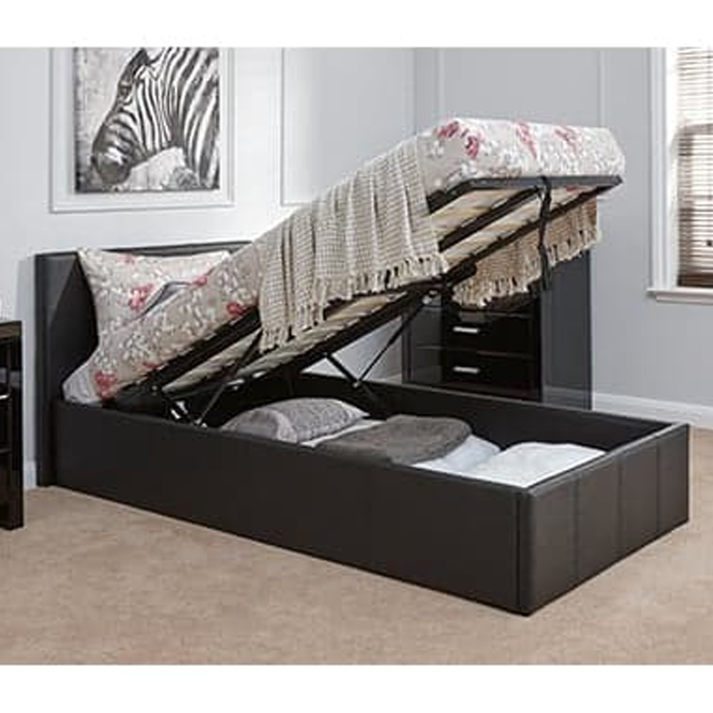 Eltham End Lift PU Leather Ottoman Single Bed In Black