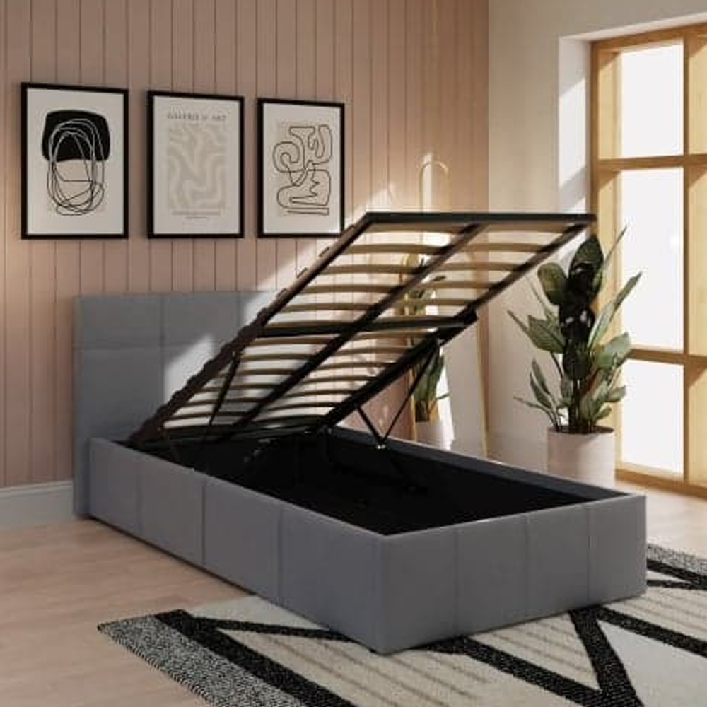 Eltham End Lift PU Leather Ottoman Single Bed In Grey