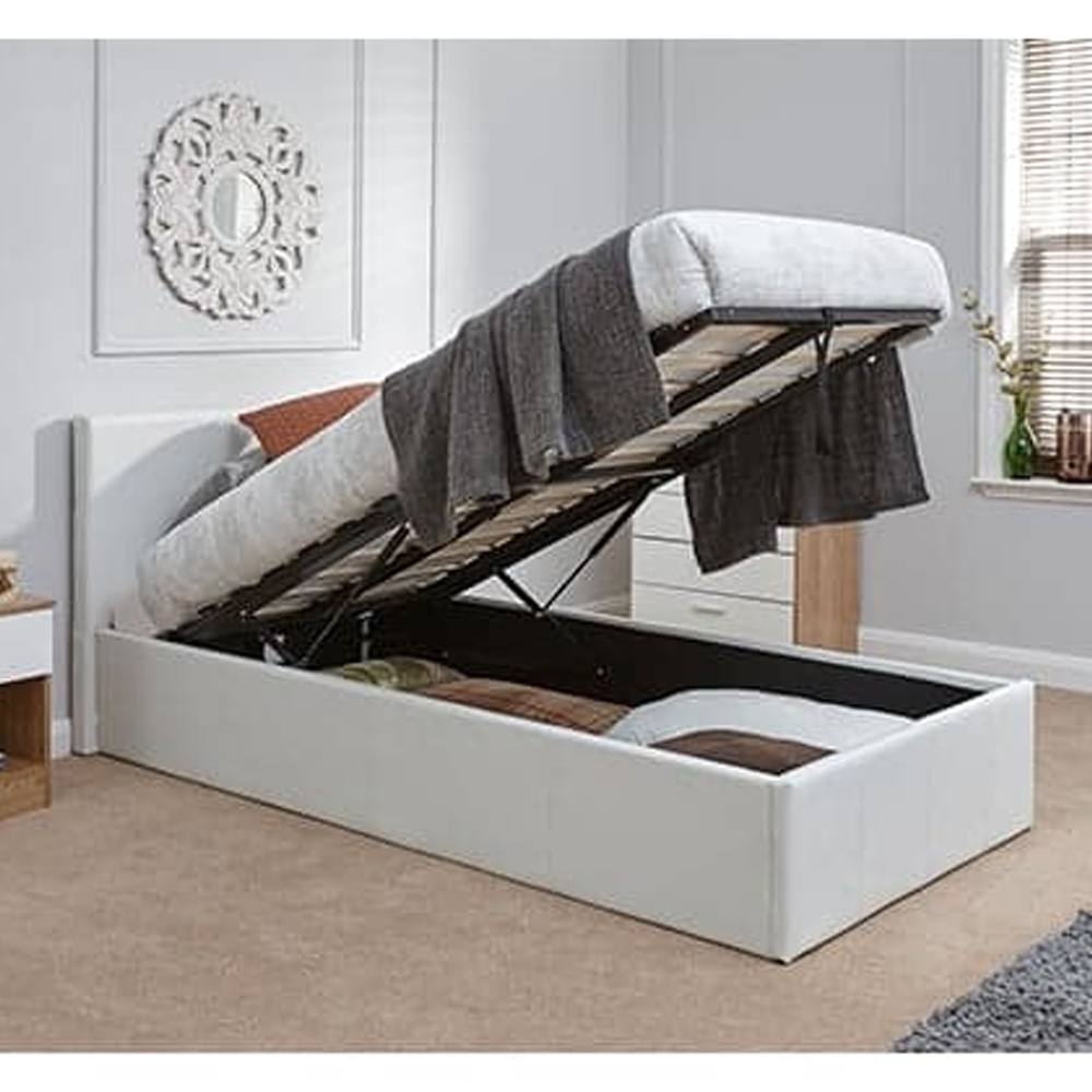 Eltham End Lift PU Leather Ottoman Single Bed In White