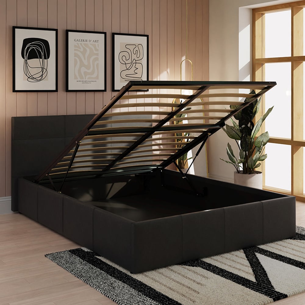 Eltham End Lift PU Leather Ottoman Small Double Bed In Black