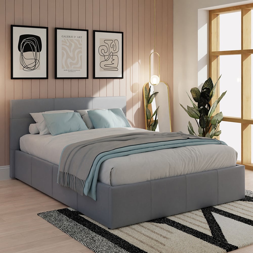 Read more about Eltham end lift faux leather ottoman small double bed in grey