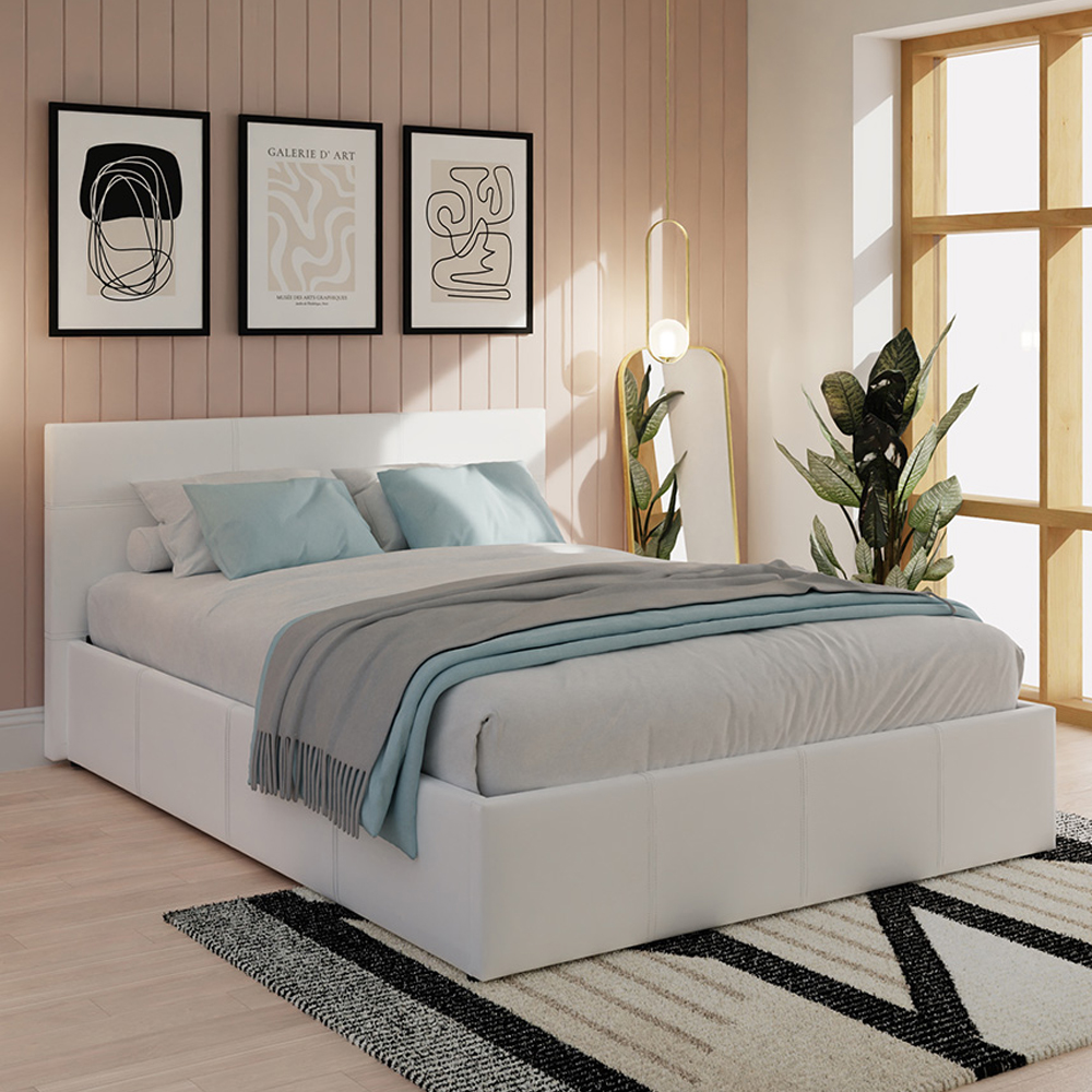 Read more about Eltham end lift faux leather ottoman small double bed in white