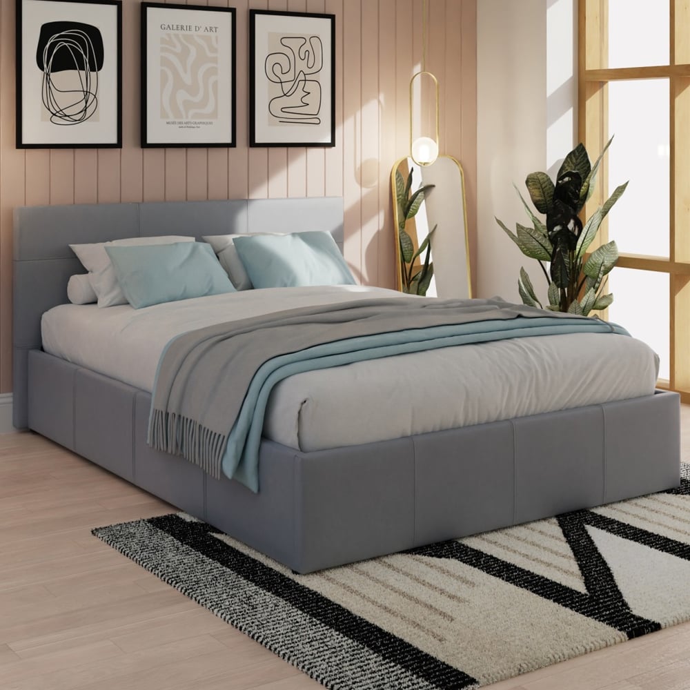 Eltham End Lift PU Leather Ottoman Small Double Bed In Grey
