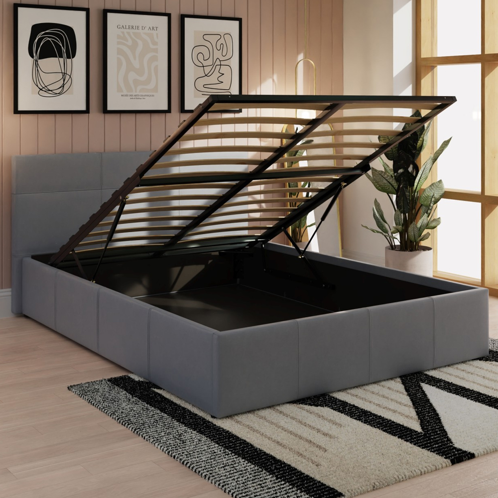 Eltham End Lift PU Leather Ottoman Small Double Bed In Grey