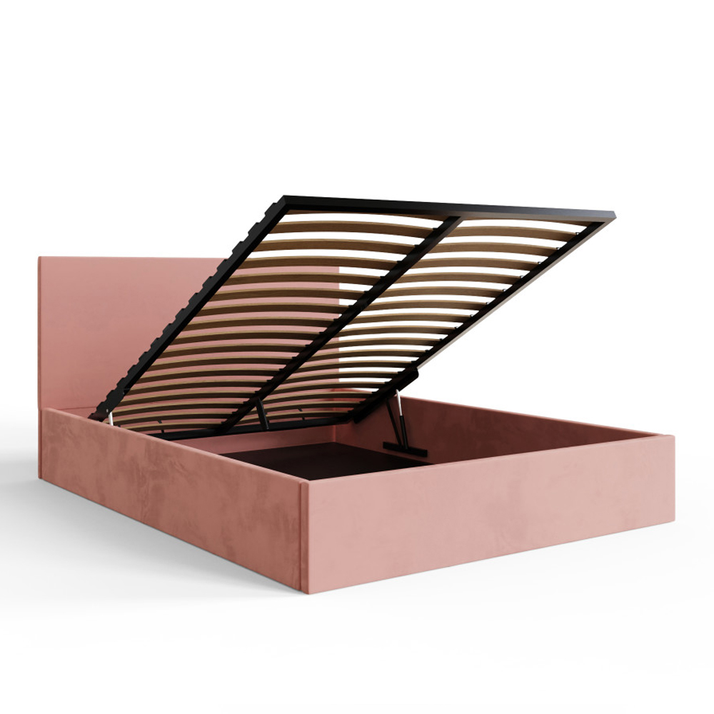 Eltham End Lift Velvet Ottoman Storage King Size Bed in Blush Pink