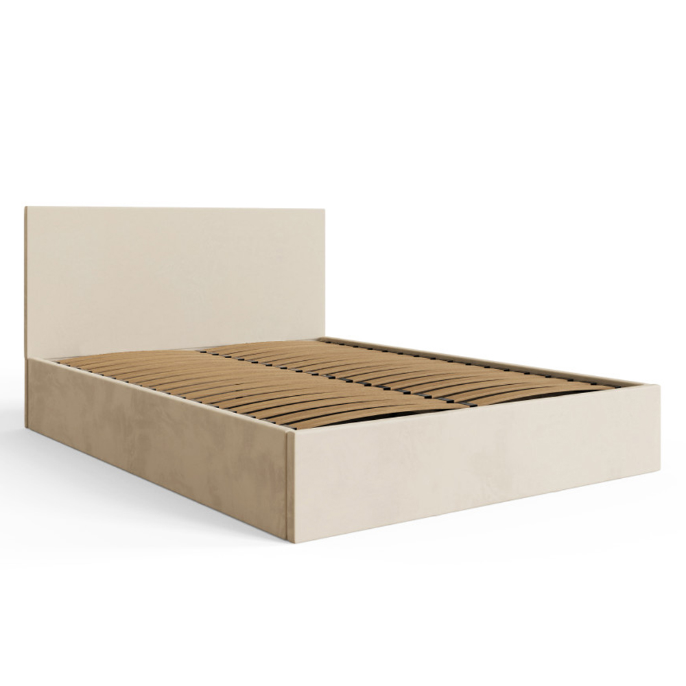 Eltham End Lift Velvet Ottoman Storage King Size Bed in Natural