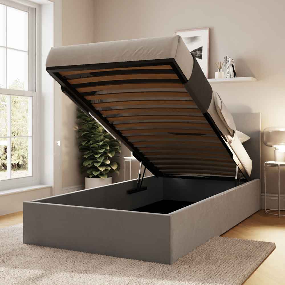 Eltham End Lift Velvet Ottoman Storage Single Bed in Charcoal Grey