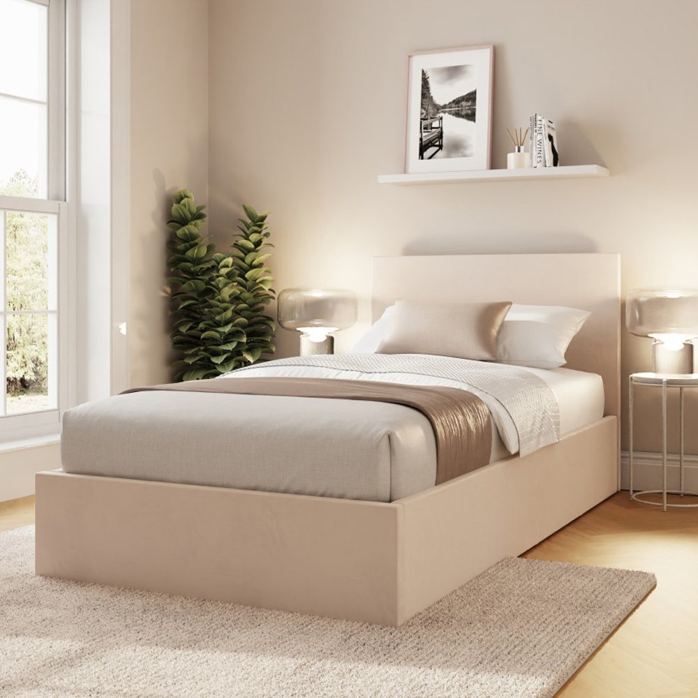 Eltham End Lift Velvet Ottoman Storage Single Bed in Natural