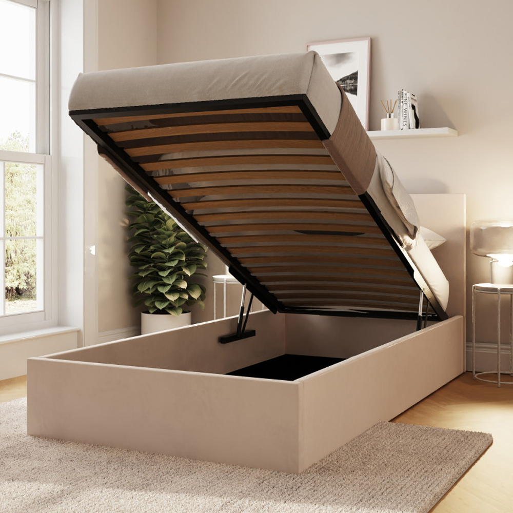 Eltham End Lift Velvet Ottoman Storage Single Bed in Natural