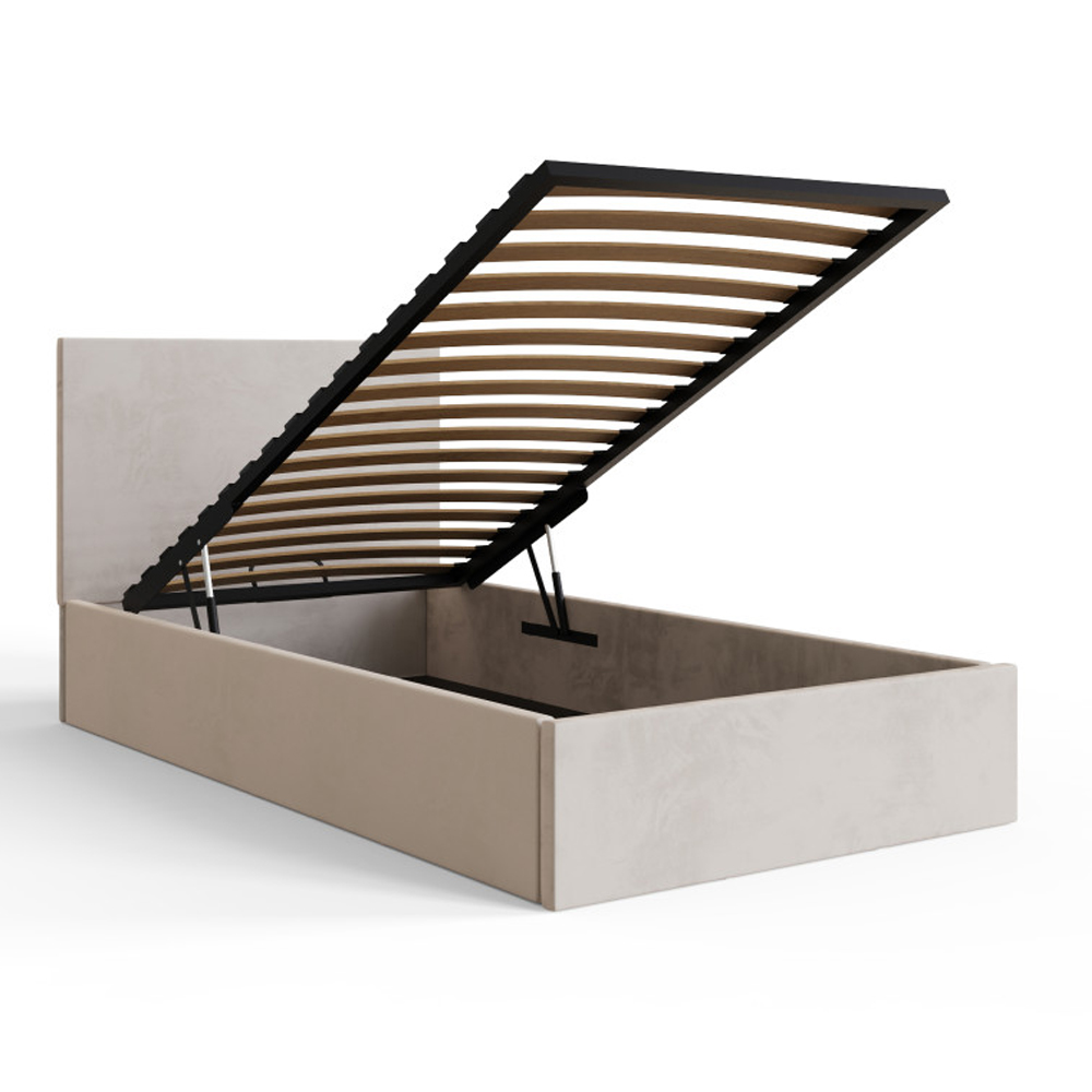 Eltham End Lift Velvet Ottoman Storage Single Bed in Natural