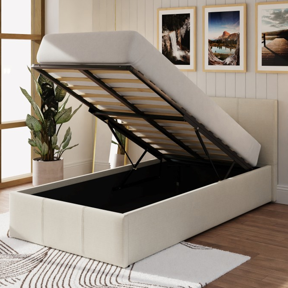 Eltham End Lift Fabric Ottoman Single Bed In Natural