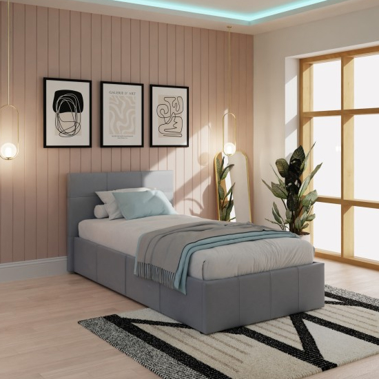 Eltham Faux Leather End Lift Ottoman Single Bed In Grey thumbnail