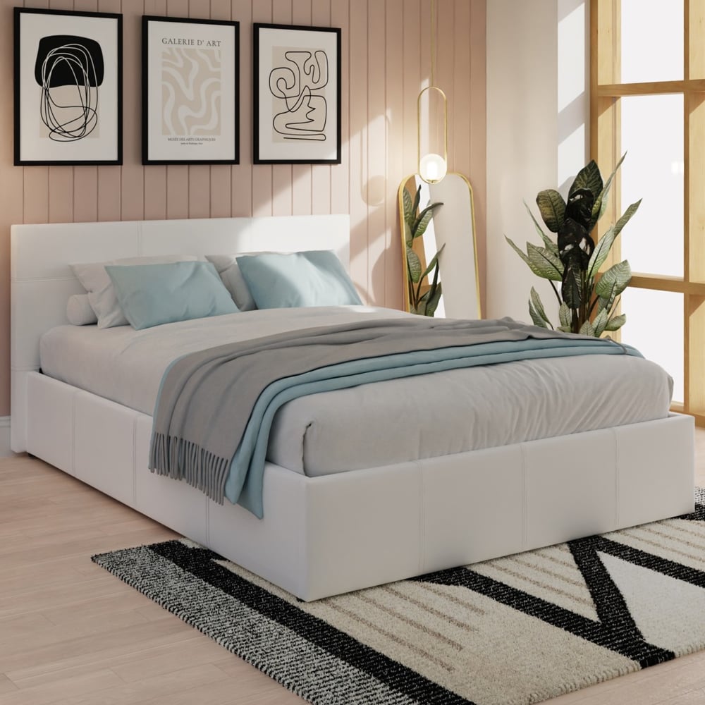 Eltham Side Lift PU Leather Ottoman Double Bed In White