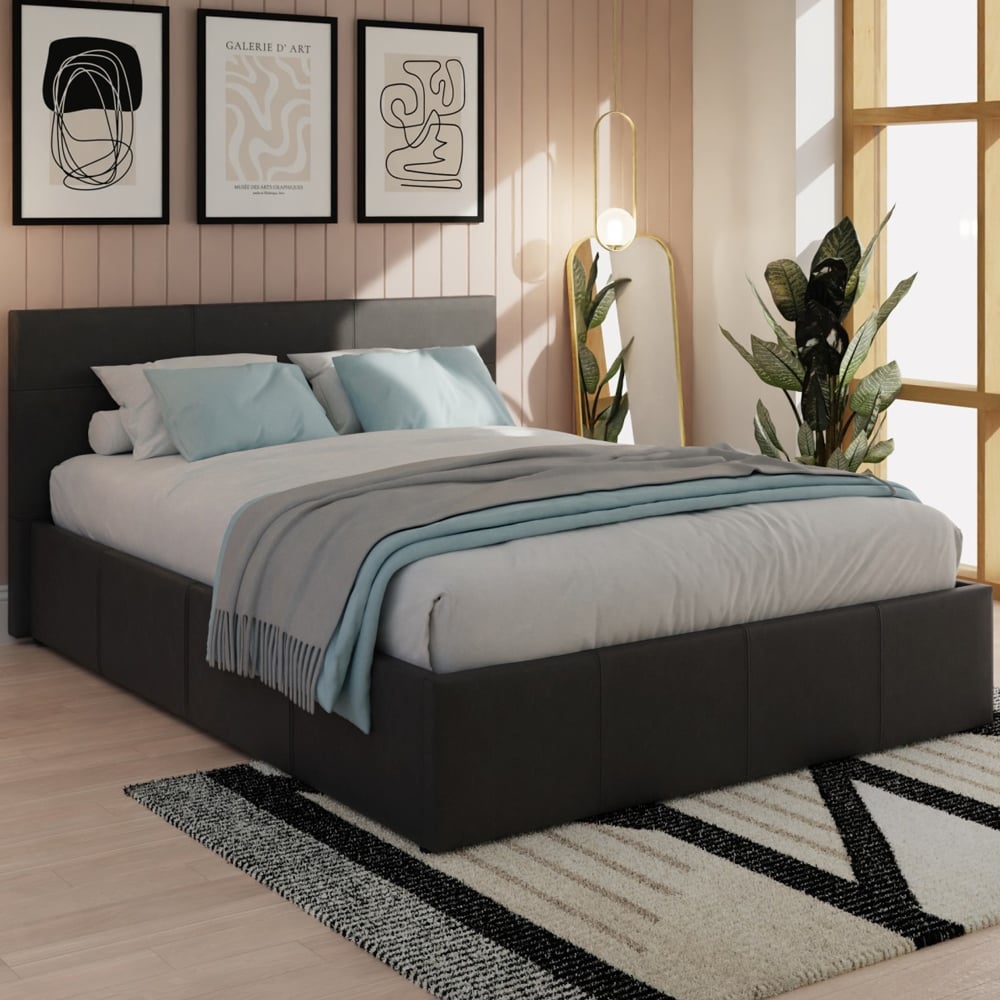 Eltham Side Lift PU Leather Ottoman King Size Bed In Black