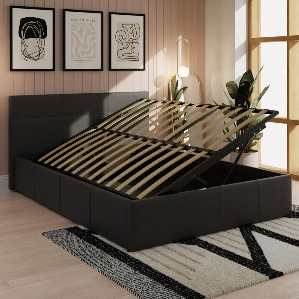 Eltham Side Lift PU Leather Ottoman King Size Bed In Black