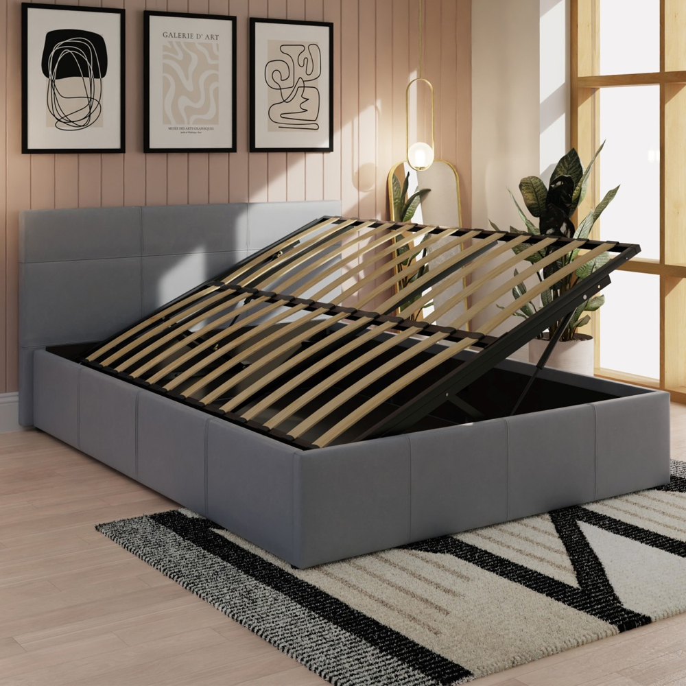 Eltham Side Lift PU Leather Ottoman King Size Bed In Grey