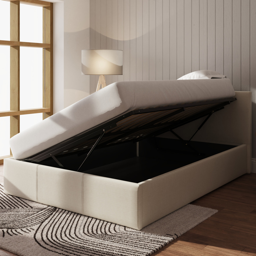 Eltham Side Lift Fabric Ottoman King Size Bed In Natural