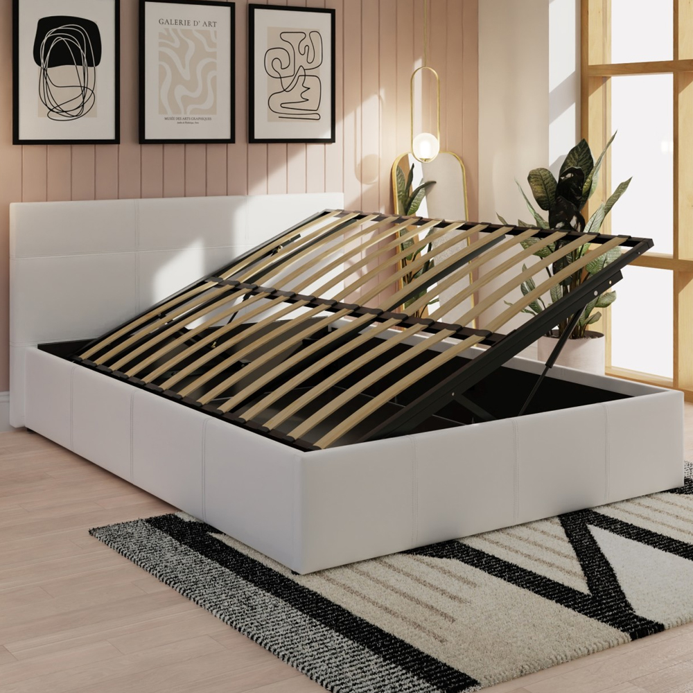 Eltham Side Lift PU Leather Ottoman King Size Bed In White