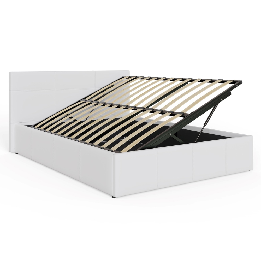 Eltham Side Lift PU Leather Ottoman King Size Bed In White