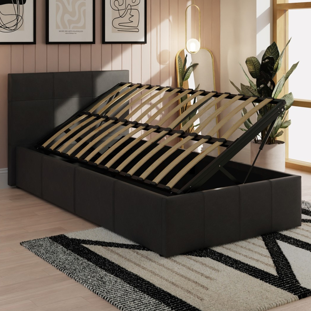 Eltham Side Lift PU Leather Ottoman Single Bed In Black