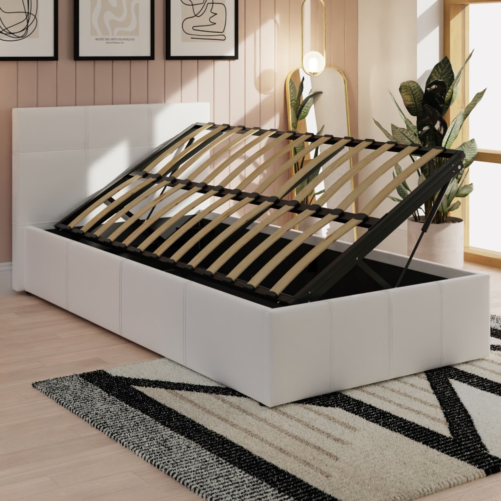 Eltham Side Lift PU Leather Ottoman Single Bed In White