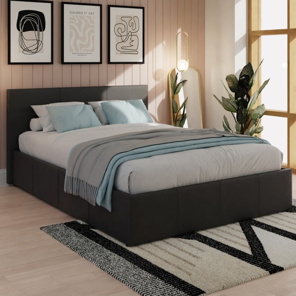 Eltham Side Lift PU Leather Ottoman Small Double Bed In Black