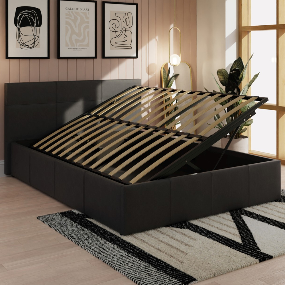Eltham Side Lift PU Leather Ottoman Small Double Bed In Black