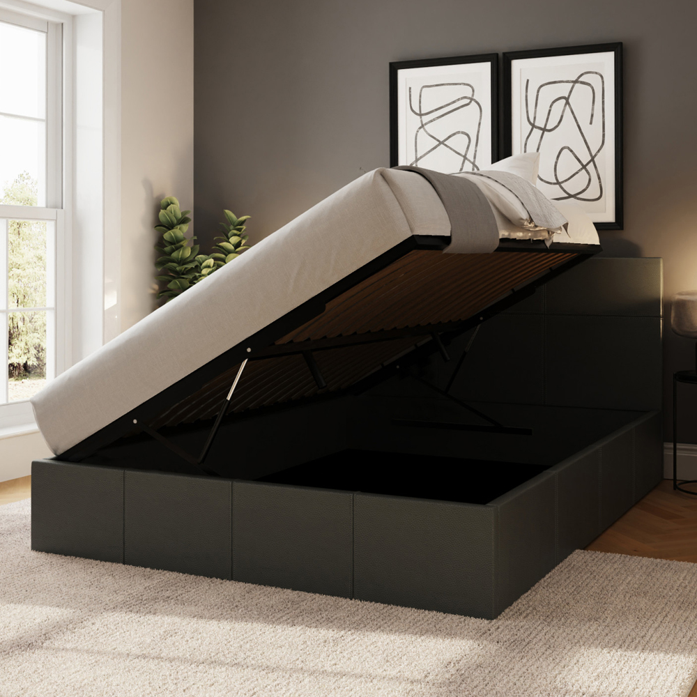 Eltham Side Lift PU Leather Ottoman Small Double Bed In Grey