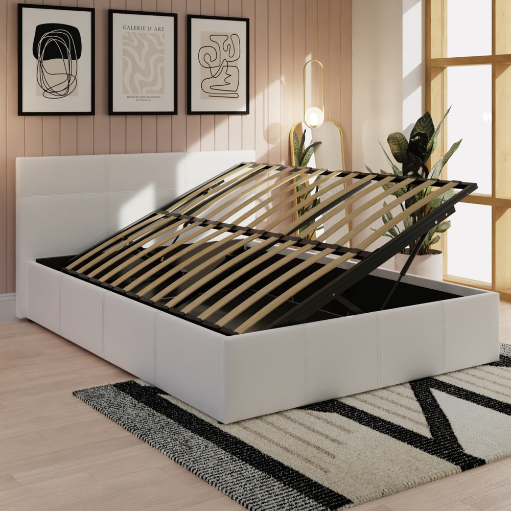 Eltham Side Lift PU Leather Ottoman Small Double Bed In White