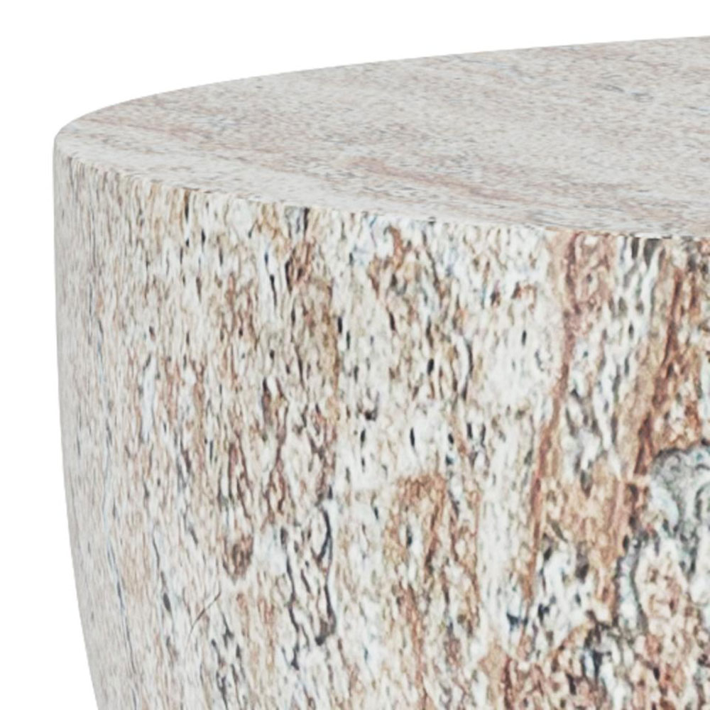 Elthora Round Fiber Cement Side Table in Matt Travertine Marble Effect
