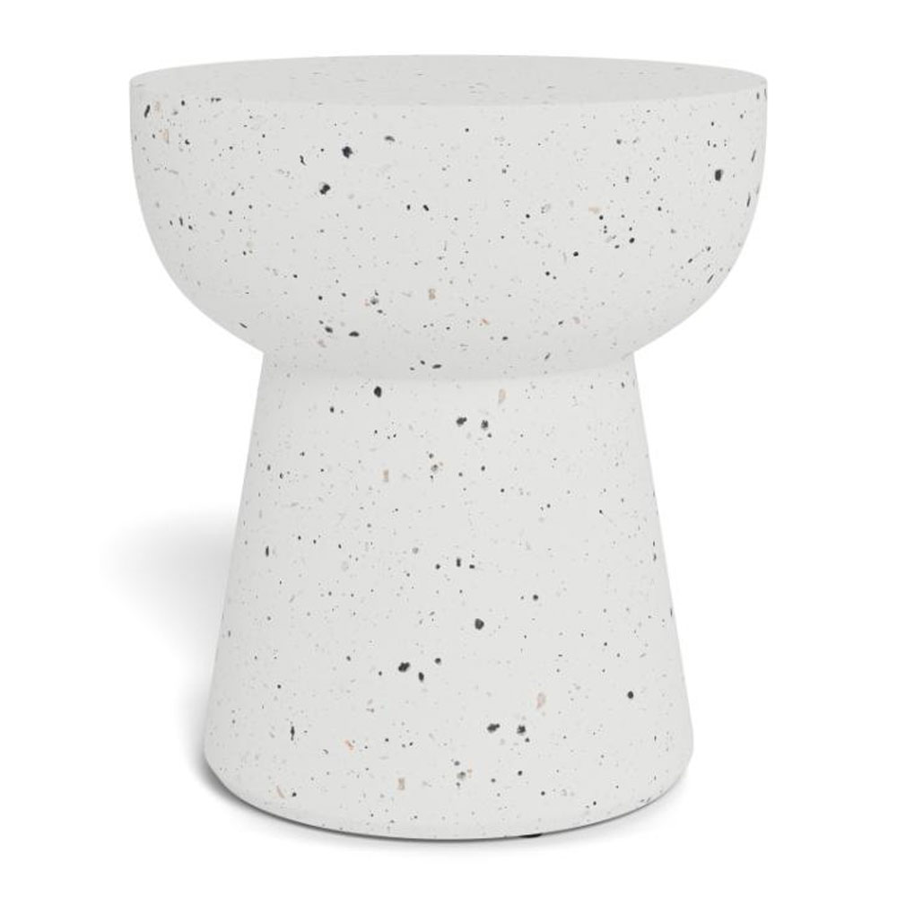 Elthora Round Fiber Cement Side Table in Matt White Terrazzo