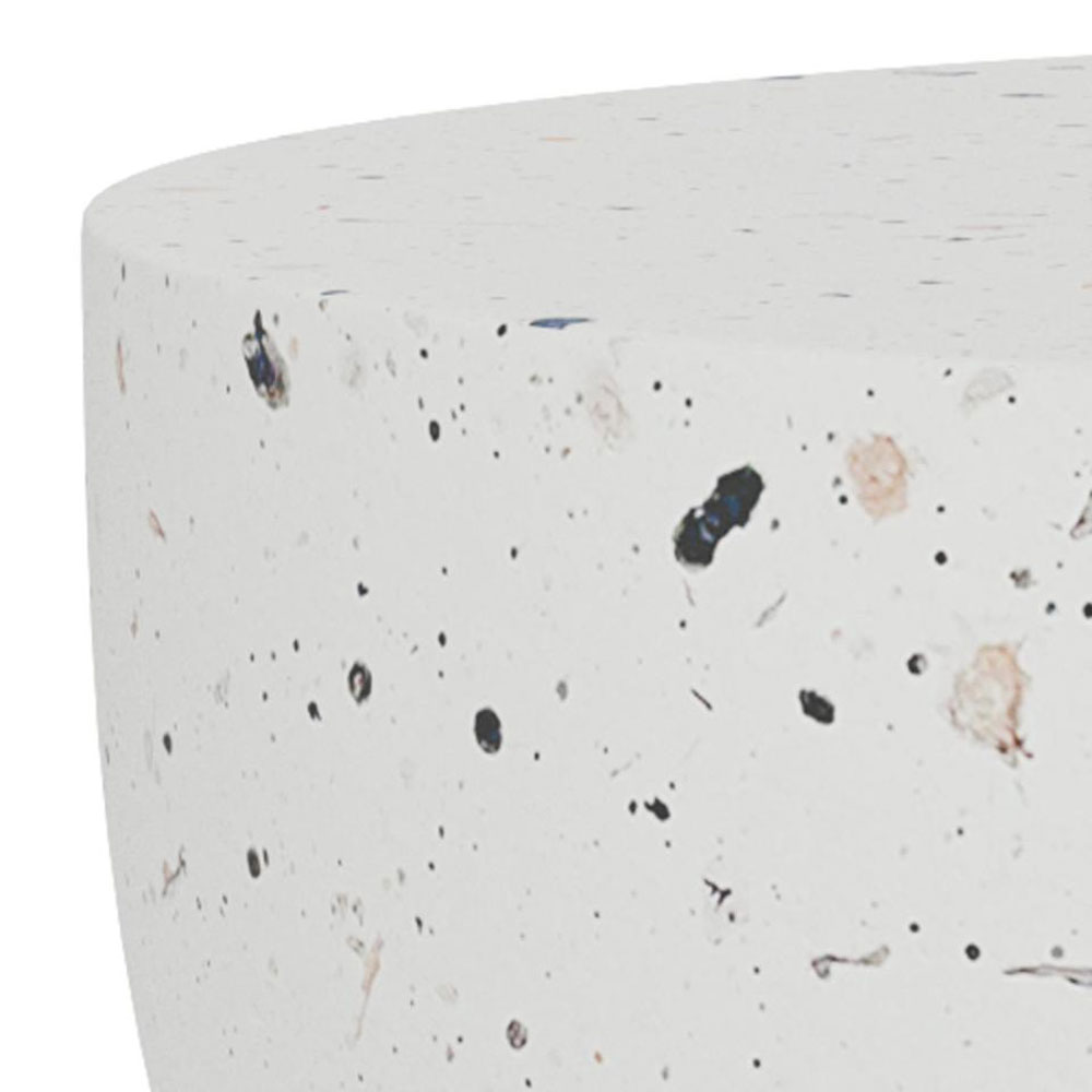 Elthora Round Fiber Cement Side Table in Matt White Terrazzo