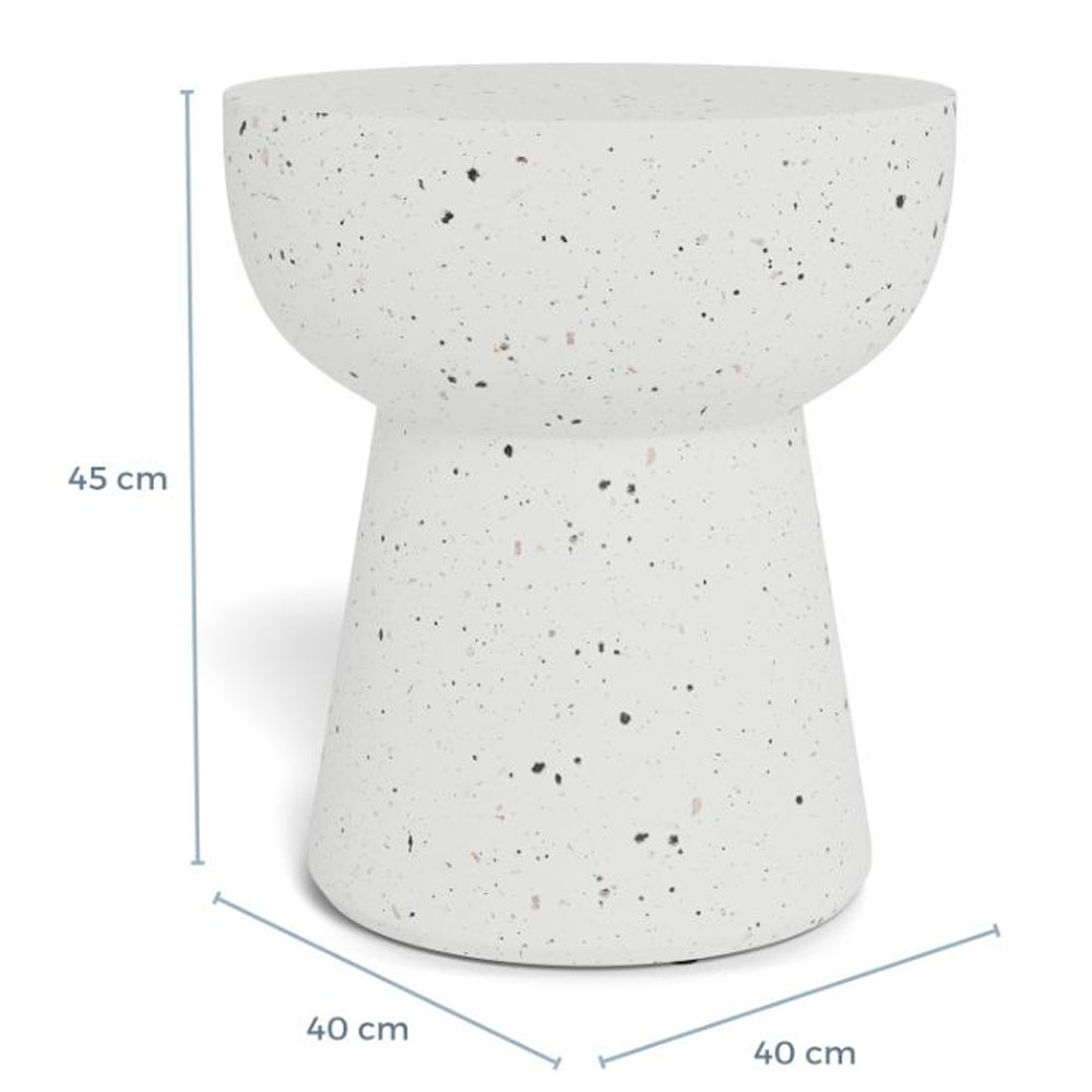 Elthora Round Fiber Cement Side Table in Matt White Terrazzo