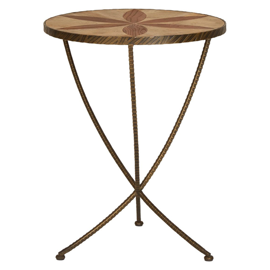 Photo of Eltro large wooden side table with antique brass legs in brown