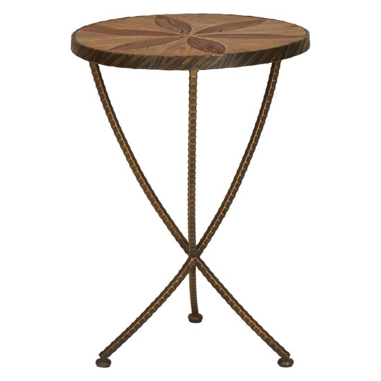 Photo of Eltro small wooden side table with antique brass legs in brown