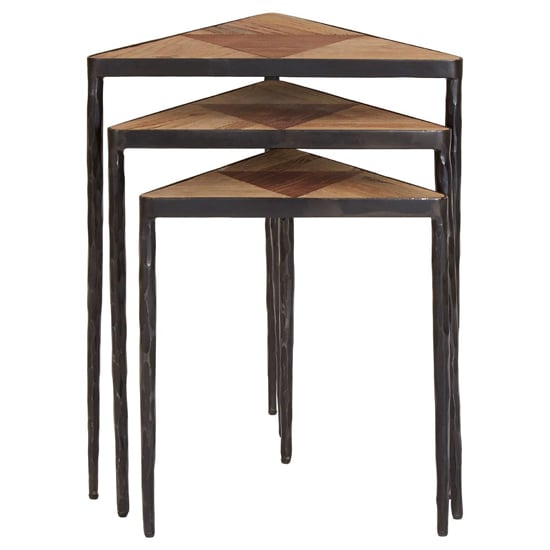 Eltro Wooden Nest Of 3 Tables With Black Metal Base In Brown