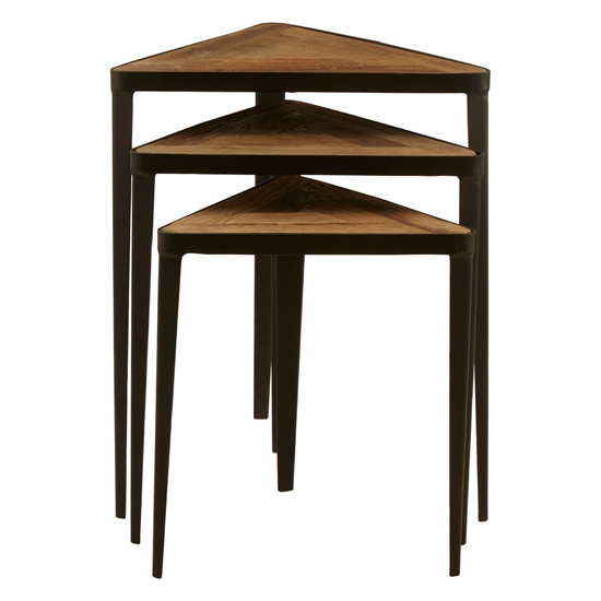 Eltro Wooden Nest Of 3 Tables With Black Metal Frame In Brown