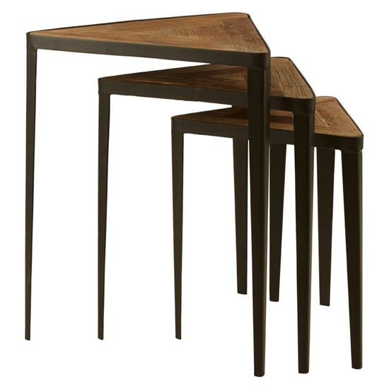 Eltro Wooden Nest Of 3 Tables With Black Metal Frame In Brown