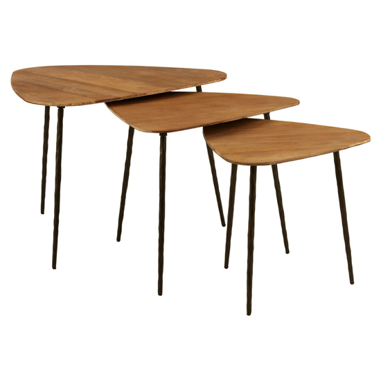 Eltro Wooden Nest Of 3 Tables With Black Metal Legs In Brown