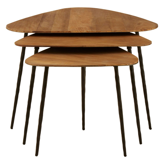 Eltro Wooden Nest Of 3 Tables With Black Metal Legs In Brown