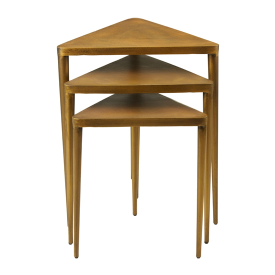 Eltro Triangular Wooden Nest Of 3 Tables In Gold