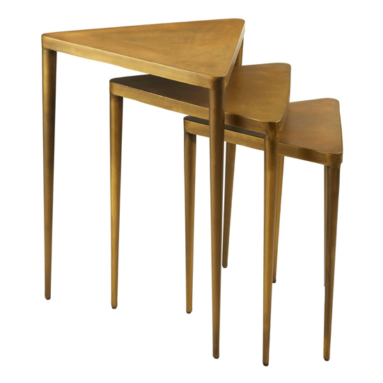 Eltro Wooden Set Of 3 Triangular Nesting Tables In Gold_3