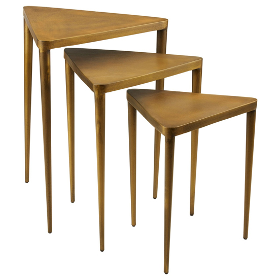 Eltro Wooden Set Of 3 Triangular Nesting Tables In Gold_4