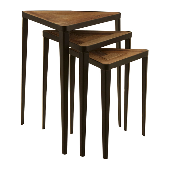 Eltro Wooden Set Of 3 Triangular Nesting Tables In Natural Elm