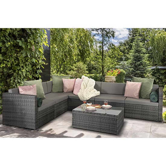 Elvan Modular Corner Sofa Set With Steel Frame In Mixed Grey