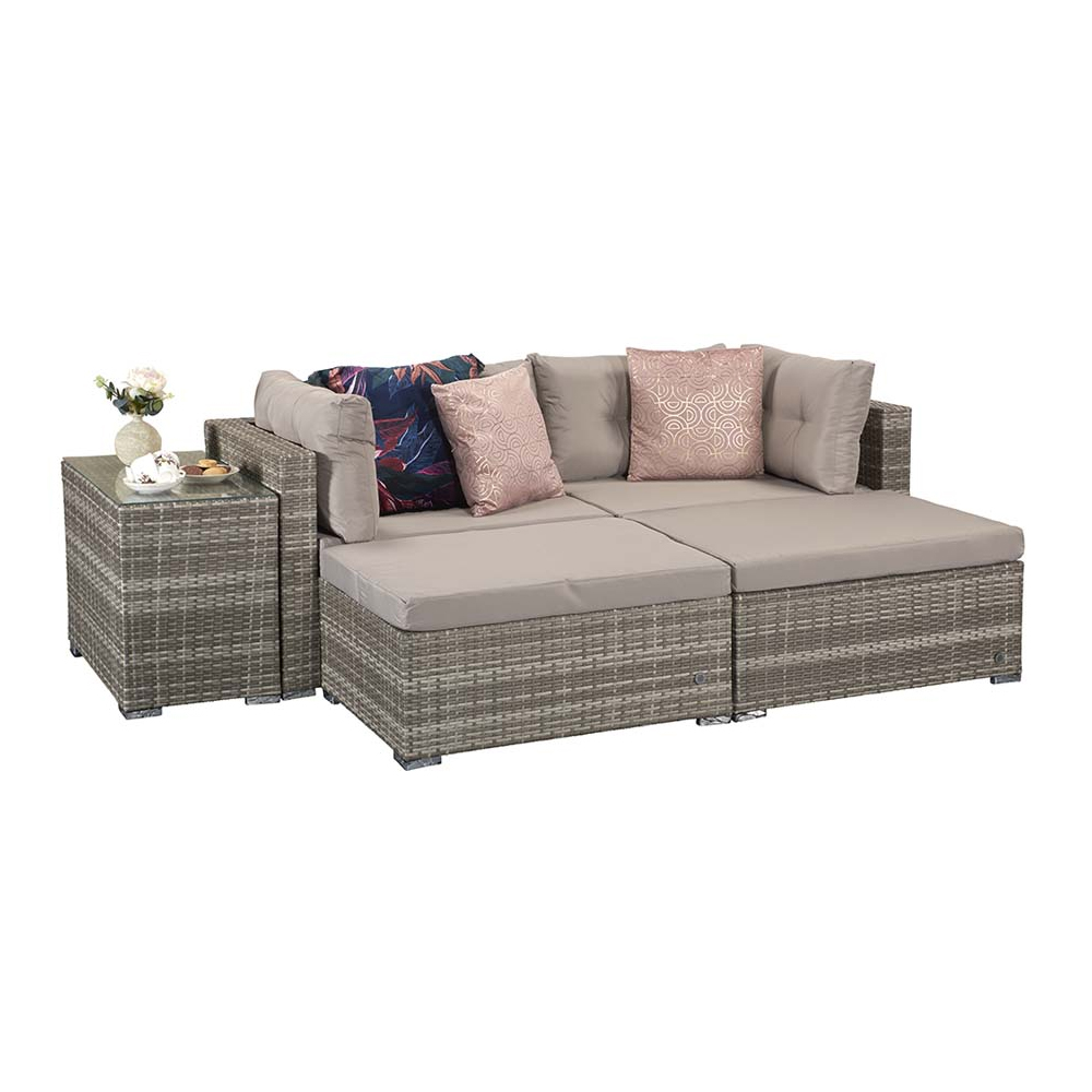 Elvan Rattan Garden Stackable Sofa Set With Coffee Table In Grey