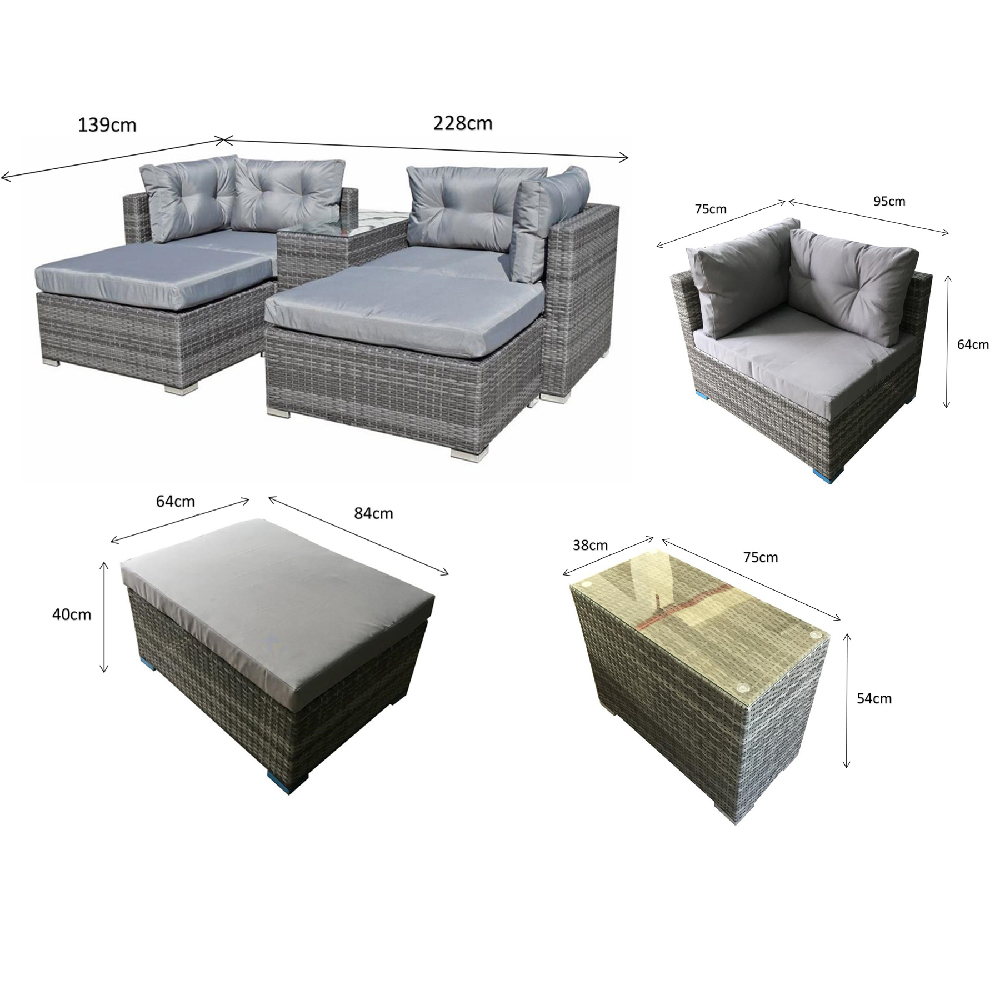 Elvan Rattan Garden Stackable Sofa Set With Coffee Table In Grey