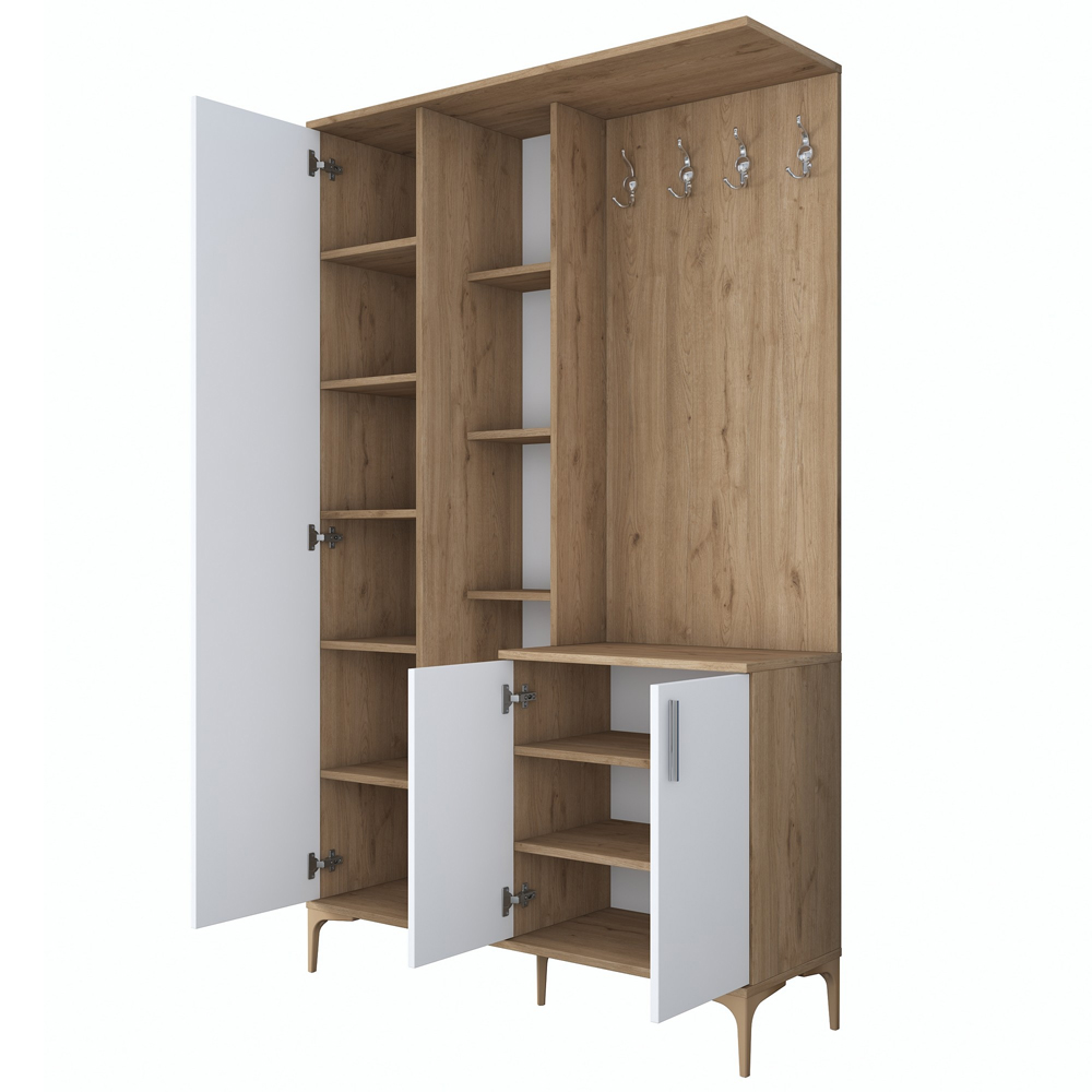Elvano Wooden Hallway Storage Furniture With Coat Rack And Glass Door In Walnut White